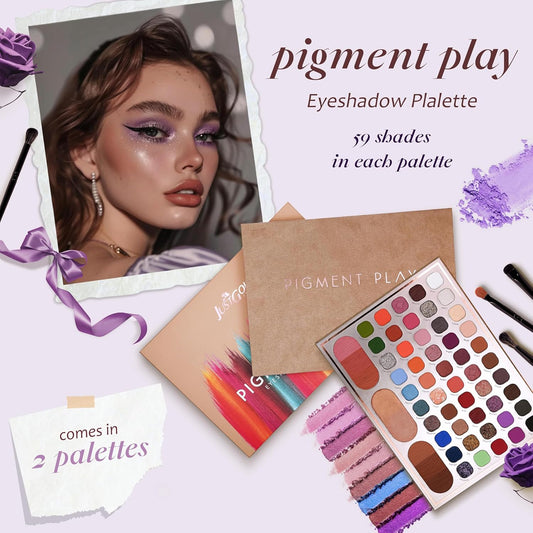 Justgold Pigment Play Eyeshadow Palette with 59 Vibrant Colors, including Matte and Shimmer Finishes, Offering Richly Pigmented and Blendable Shades for a Flawless Eye Look