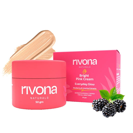Rivona Naturals Bright Pink Face Cream | Long-Lasting Hydration | Light make up look | Vegan | Niacinamide & Mulberry Extracts| Tinted moisturiser | 50gm