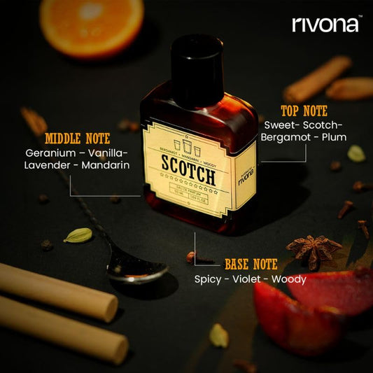 Rivona Scotch Perfume | Long Lasting Eau De Parfum for Men & Women | Warm, Woody, Sophisticated Fragrance with Sweet Scotch, Geranium & Vanilla | Unisex Perfume Gift | 50ml EDP