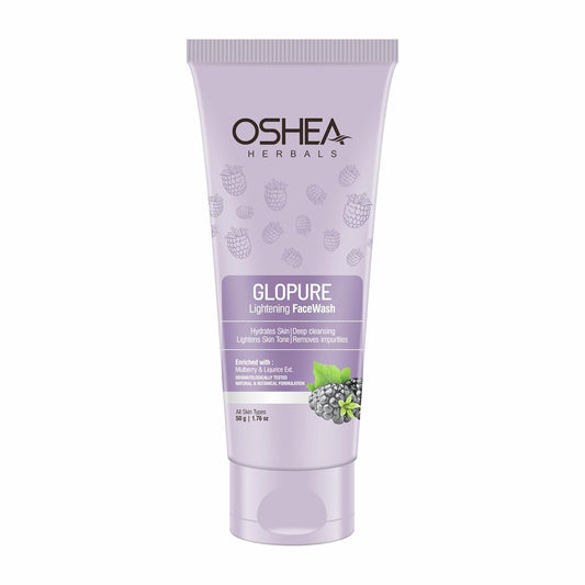 Oshea Herbals Glopure Lightening Gel Facewash For All Skin Types | Lightens & Hydrates Skin with Deep Cleaning | Enriched with Mulberry & Liquorice Extracts | 50g