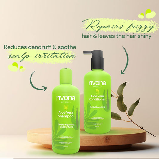 Rivona Naturals Aloe Vera Sulphate & Paraben Free Shampoo and Conditioner | Herbal Shampoo for Hair Growth & Hair Fall Control | Natural Cleanser with Moringa, Aloe vera & Neem |250 ml+250ml