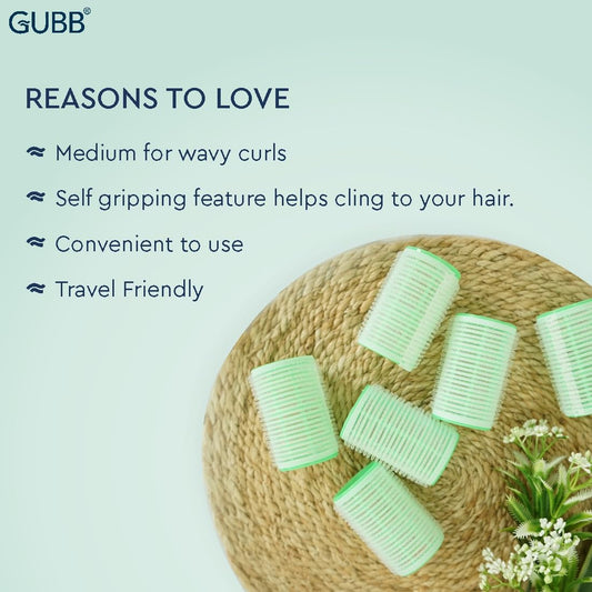 GUBB Hair Roller Curlers Large - Set of 6 Green Hair Curlers - Easy-to-Use Hair Rollers for Effortless Styling and Gorgeous Curls