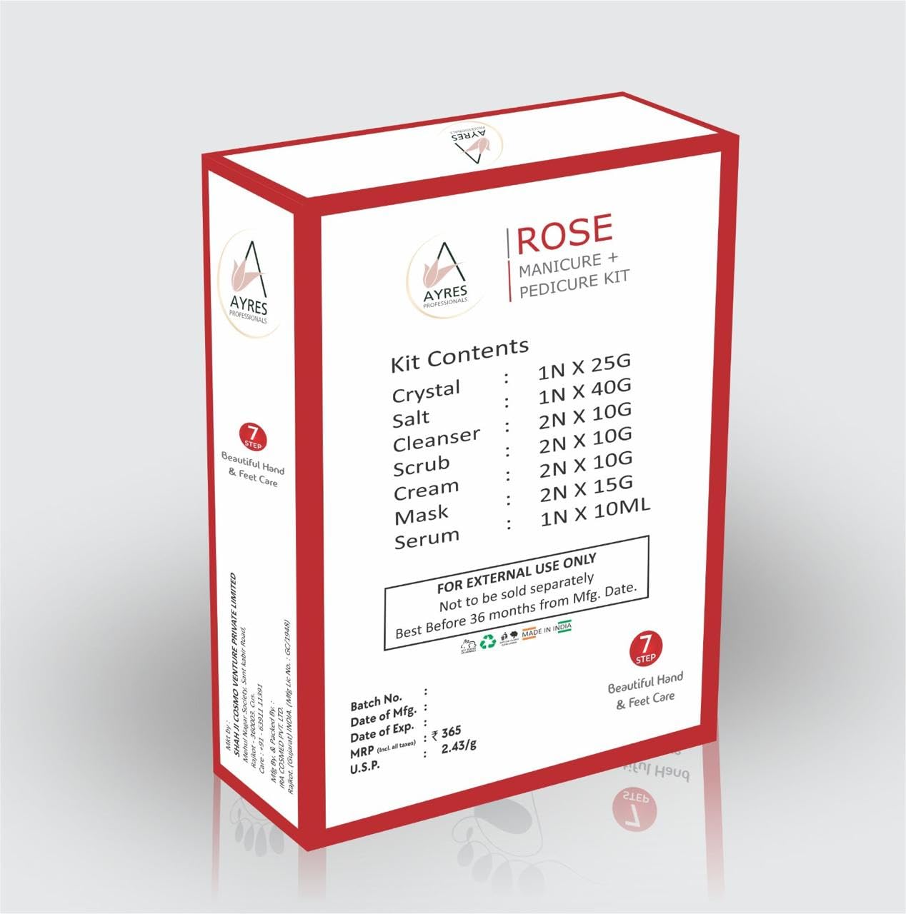 Ayres Professionals Manicure & Pedicure Kit ā 7 Step Hand & Foot Spa Care | Smooth, Soft & Clean Hands & Feet | Relaxing Home Spa Experience | Suitable for Men & Women (Rose)