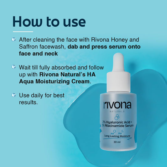 Rivona Naturals Hyaluronic Acid & Niacinamide Serum -Glowing Skin | Daily Hydrating & Skin Nourishment Face Serum For Women & Men | Dermatologically Tested,Cruelty Free 30 ml