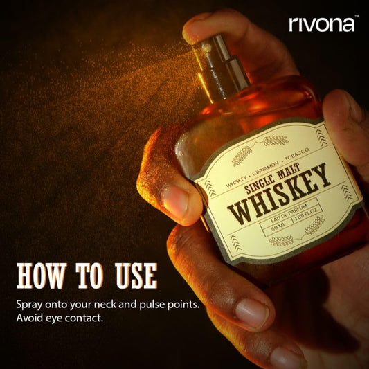 RIVONA NATURALS Single Malt Whiskey Perfume | Long Lasting Eau De Parfum for Men & Women | Bold, Smoky, Luxury Fragrance with Whiskey, Cinnamon & Tobacco | Unisex Perfume Gift | 50ml EDP