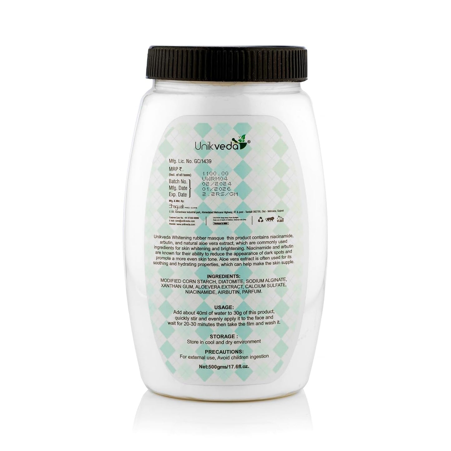 Unikveda Skin Whitening and Brightening Rubber Mask for Reduces Pigmentation, Dark-Spots and Uneven Skin Tone | 500g