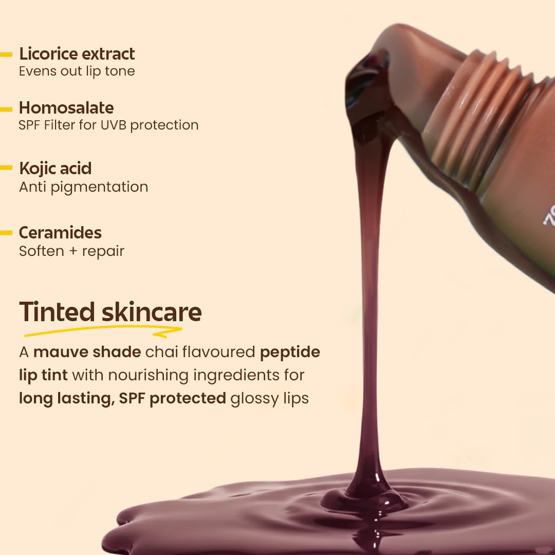 Rivona Naturals Chai Latte Tinted Peptide Lip balm with SPF 30 l Ceramides, Licorice & Kojic Acid for lip brightening and depigmentation l Hydrating and Glossy l Vegan Natural flavor - Shade Mauve 8g