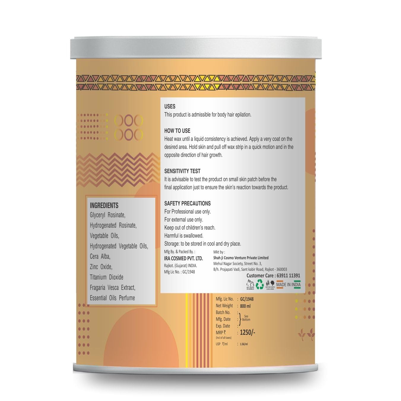 Ayres Professionals Vitamin-C Liposoluble Gel Wax For Men & Women | Tan Removal | All Type Of Skin.