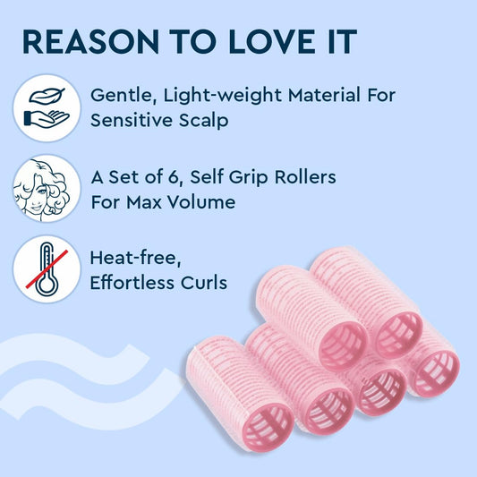 GUBB Hair Roller Curlers Medium - Set of 6 Pink Hair Curlers - Easy-to-Use Hair Rollers for Effortless Styling and Gorgeous Curls