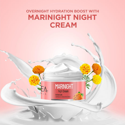 Oshea Herbals Marinight Night Cream for All Skin Types | Reduces Age Sign, Hydrates & Rejuvinates with Even Skin Tone | Enriched with Calendulla & Chamomile Extracts | 50g