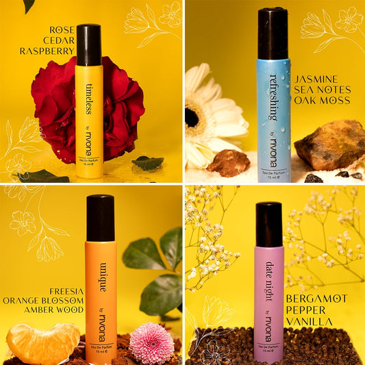 RIVONA NATURALS Versatile Unisex Floral Perfume Gift Set Of 4x15ml For Unisex, Premium Long-Lasting Liquid Fragrance