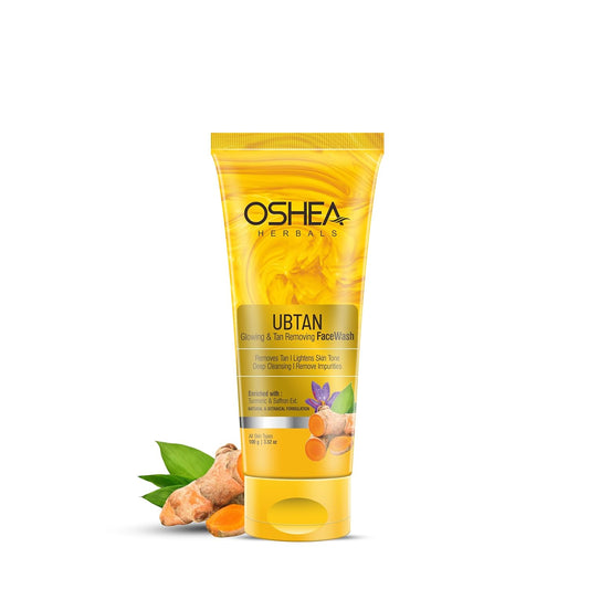 Oshea Herbals Ubtan Glowing & Tan Removing Facewash for Women & Men | Deep Cleansing with Detan Formula | Repairs Sun Damage & Exfoliates Skin | Enriched with Turmeric Extract | All Skin Types | 100g