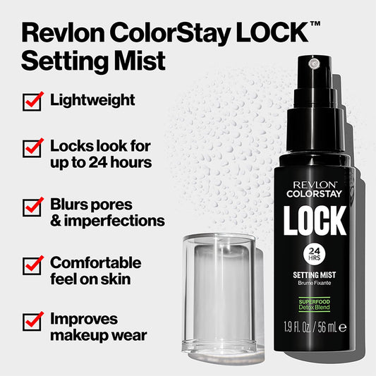 Revlon Colorstay 24 Hr Lock Setting Mist, Keeps Face Makeup from Melting & Fading, Mattifying, Blurring & Oil Absorbing Face Spray, Transfer-proof & Mask Friendly, 1.9 fl oz.