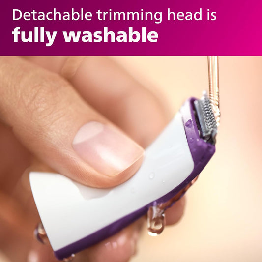 PHILIPS Female Bikini Battery Powered Rechargeable Electric Shaver Trimmer With Shaving Head And Comb, White