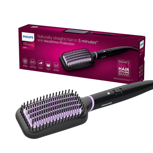 Philips India's No.1 Hair Styling Brand -Hair Straightener Brush, Naturally Straight in 5 Mins,5X Less Frizz,SilkProtect Keratin Tech,Triple Bristle Fast 50s Heatup,Scalp Protect,For Indian Hair,BHH880