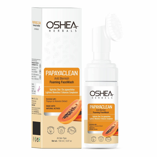 Oshea Herbals Papayaclean Anti Blemish Foaming Facewash For All Skin Types | Removes Blemishes, Pigmentation & Brightens Skin | With Papaya & Aloe Vera Extracts - 150ml