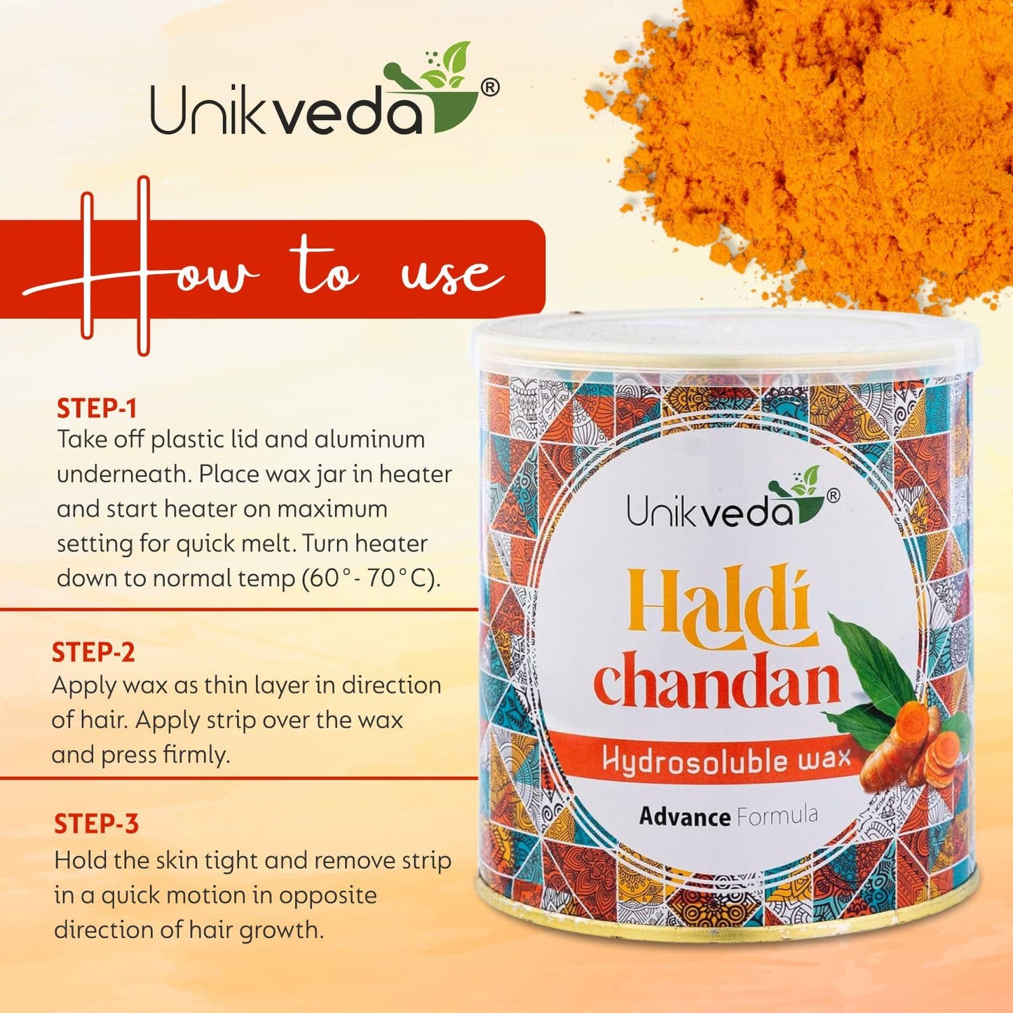 Unikveda Haldi Chandan Hydrosoluble Wax Best for Dry and Sensitive Skin, Remove Tanning of Skin | 800gm