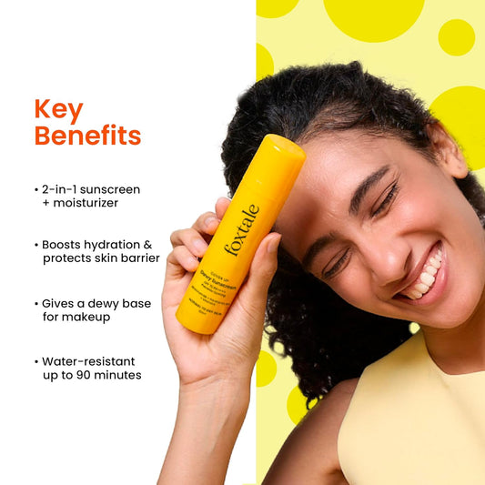 Foxtale SPF 70 Niacinamide Dewy Sunscreen with PA++++ For Dewy Sun Protection|Prevents Tan|Lightenweight, Non Greasy, No White Cast|Anti-Tan Formula|For Men & Women|For all skin type,50 Ml