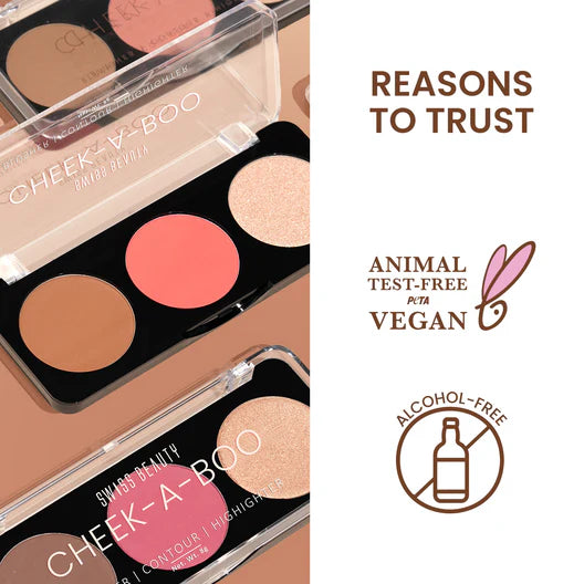 Swiss Bwauty Cheek-A-Boo 3-in-1 Face Palette with Blusher , Contour and Highlighter | 8gm