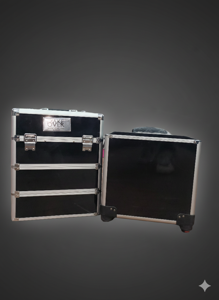 Make Over Beauty Vanity Bags By M.A.C Hairdressing Case Makeup Box Aluminium Cosmetic Vanity Trolley 4 In 1 Make-Up Nail Art Case Box With 360° Wheels (Black)