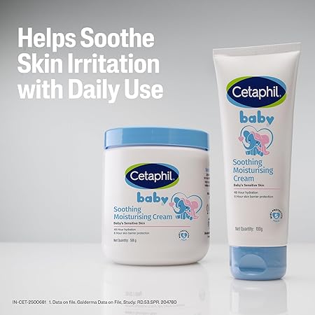 Cetaphil Baby Soothing Moisturising Cream 100 g for Newborns & Babies | 48H Hydration & 8H Skin Barrier Protection | With Glycerin, Sunflower Seed Oil & Sweet Almond Oil | Gentle Face & Body Moisturiser