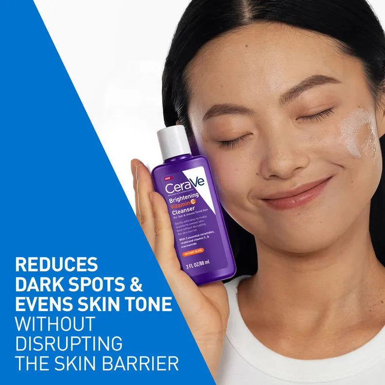 CeraVe Brightening Vitamin C Face Wash For Dull Skin & Dark Spots | Dermatologist Recommended Cleanser with Niacinamide & Ceramides for Uneven Skin Tone | Non-irritating, Fragrance-free, 88 ml