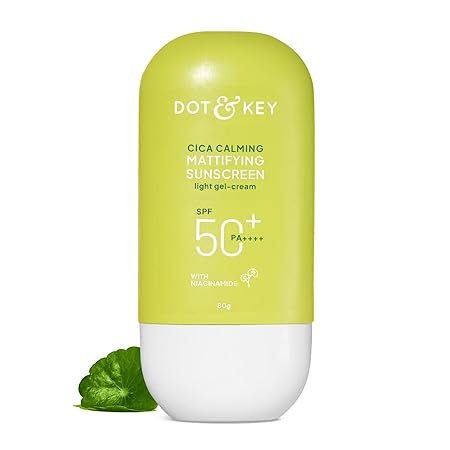 Dot & Key CICA Calming Mattifying Sunscreen SPF 50 PA++++ In-Vivo Tested | For Oily Acne Prone & Sensitive Skin | UVA/UVB Protection | No White Cast, Ultra Light, Fragrance Free & Quick Absorbing | 80g