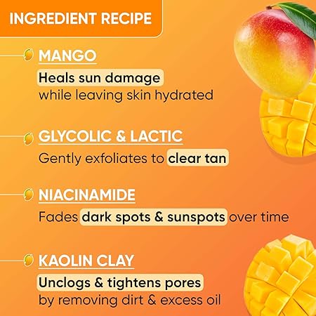 Dot & Key Mango Detan Tan Removal Clay Mask | Clay Mask for Face with Glycolic & Lactic | Great for All Skin Types | Fresh Juicy Mango Fragrance | 70gm