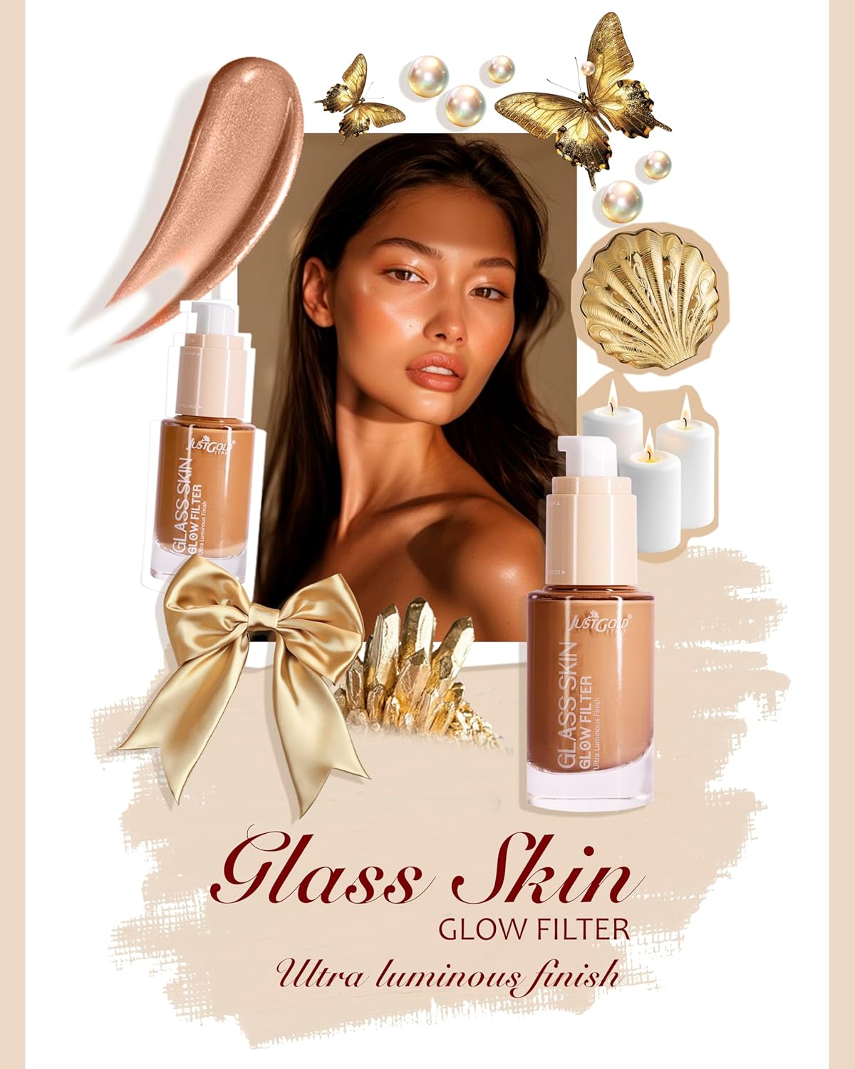 JustGold Glass Glow Skin Filter, Ultra Luminous Finish, Enriched with Vitamin E | 30 ML