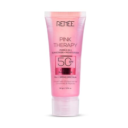 RENEE Pink Therapy PDRN 2-In-1 Sunscreen + Moisturizer SPF 50 PA+++ | In-Vivo Tested | With Niacinamide | Broad Spectrum UVA & UVB Protection | No Visble White Cast | Evens Skin Tone | 50g