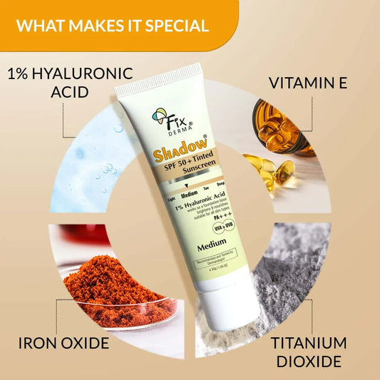 Shadow SPF 50+ Tinted Sunscreen | 1% Hyaluronic Acid sunscreen, available in four flexible shades 30g