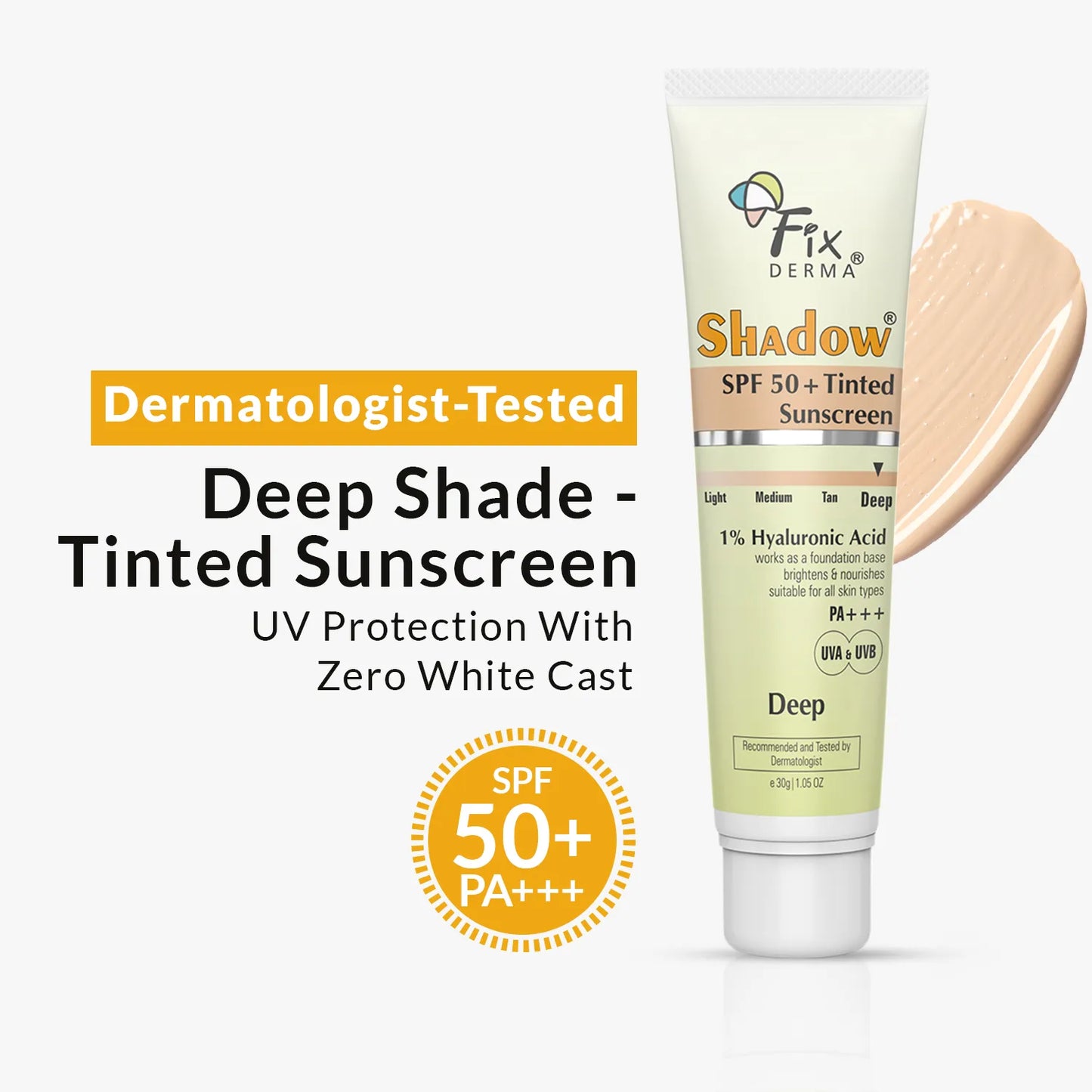Shadow SPF 50+ Tinted Sunscreen | 1% Hyaluronic Acid sunscreen, available in four flexible shades 30g