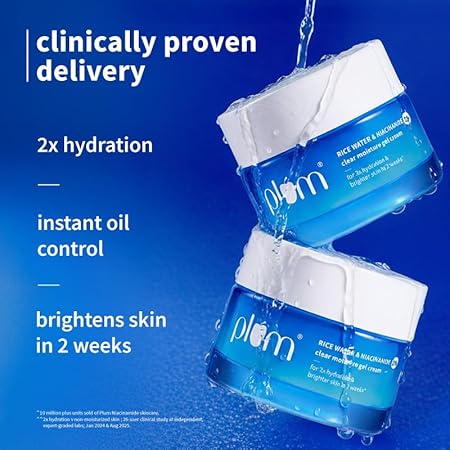 Plum 2% Niacinamide & Rice Water Superlight Gel Cream Moisturizer for Face | Oil-Free Hydration | Brightens, Fades Blemishes | Dermat-Tested | All Skin Types | Women & Men | 100% Vegan | 50 g