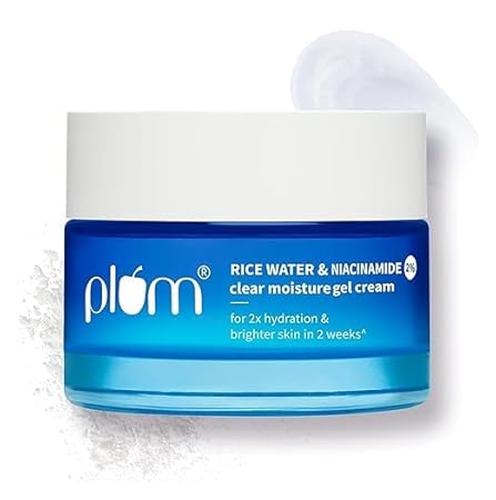 Plum 2% Niacinamide & Rice Water Superlight Gel Cream Moisturizer for Face | Oil-Free Hydration | Brightens, Fades Blemishes | Dermat-Tested | All Skin Types | Women & Men | 100% Vegan | 50 g