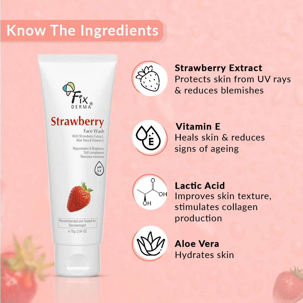 Fix Derma Strawberry Face Wash | Cleansing formula to exfoliate & tighten enlarged pores