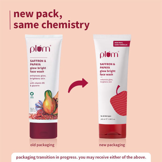 Plum Saffron & Papaya Glow & Brightening Face Wash with Vitamin B5 | Boosts Glow & Brightens Skin | Non-Drying | All Skin Types | Bright Gel Face Wash for Women & Men | for All Skin Types | 100ml