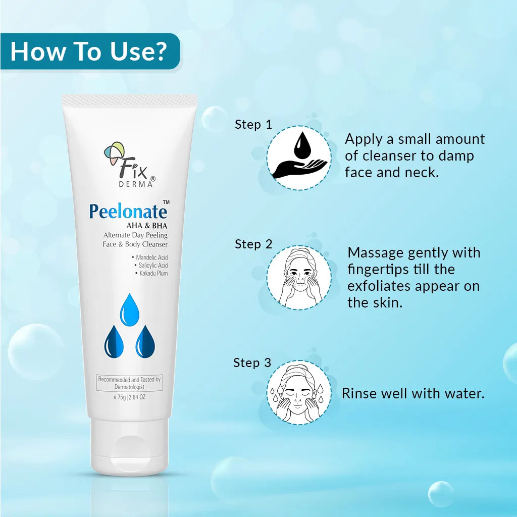 Fix Derma Peelonate AHA & BHA | AHA & BHA Powered Skin Exfoliator on Alternate Days