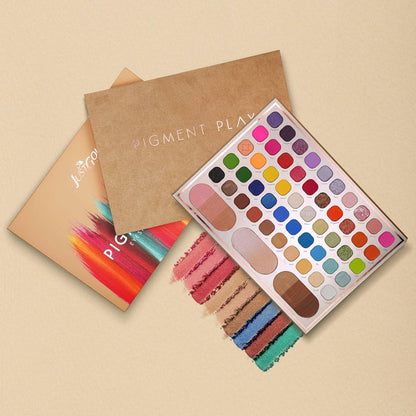Justgold Pigment Play Eyeshadow Palette with 59 Vibrant Colors, including Matte and Shimmer Finishes, Offering Richly Pigmented and Blendable Shades for a Flawless Eye Look