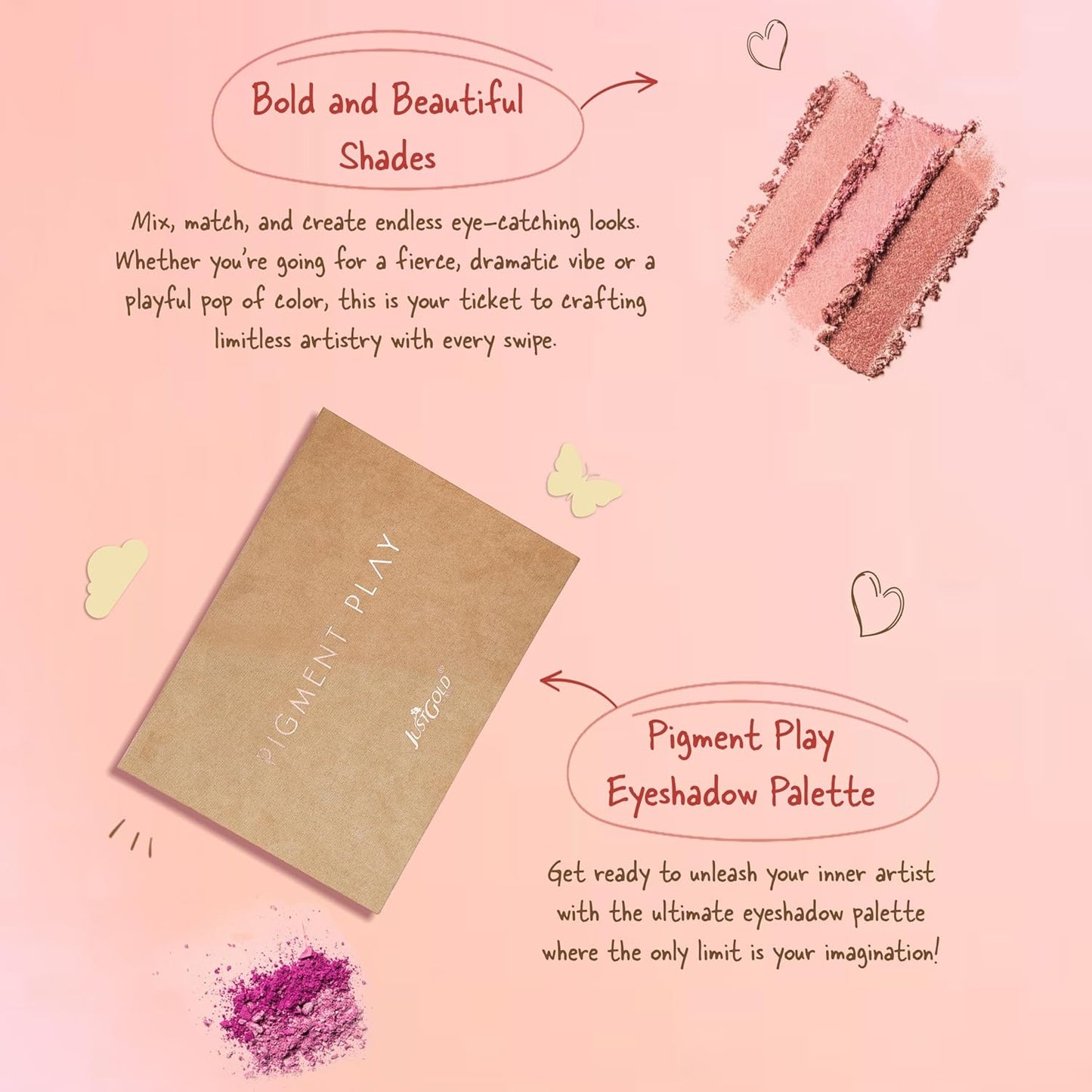 Justgold Pigment Play Eyeshadow Palette with 59 Vibrant Colors, including Matte and Shimmer Finishes, Offering Richly Pigmented and Blendable Shades for a Flawless Eye Look
