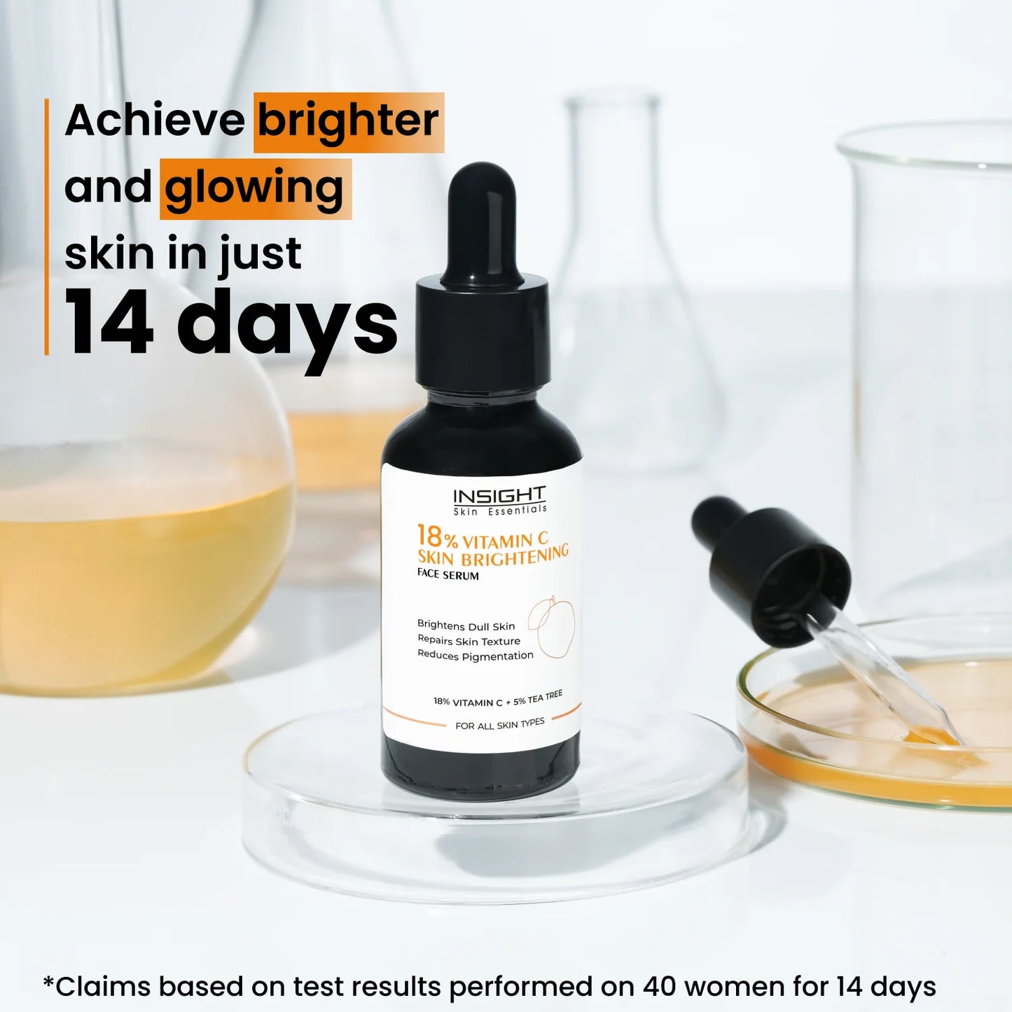 NSIGHT 18% Vitamin C Brightening Face Serum | Dull Skin Revival | Texture Repair | Pigmentation Reduction | All Skin Types | 30 ml
