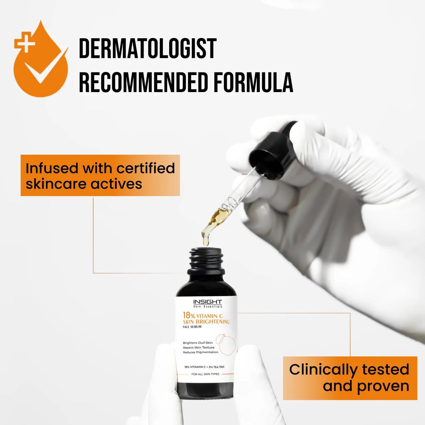 NSIGHT 18% Vitamin C Brightening Face Serum | Dull Skin Revival | Texture Repair | Pigmentation Reduction | All Skin Types | 30 ml
