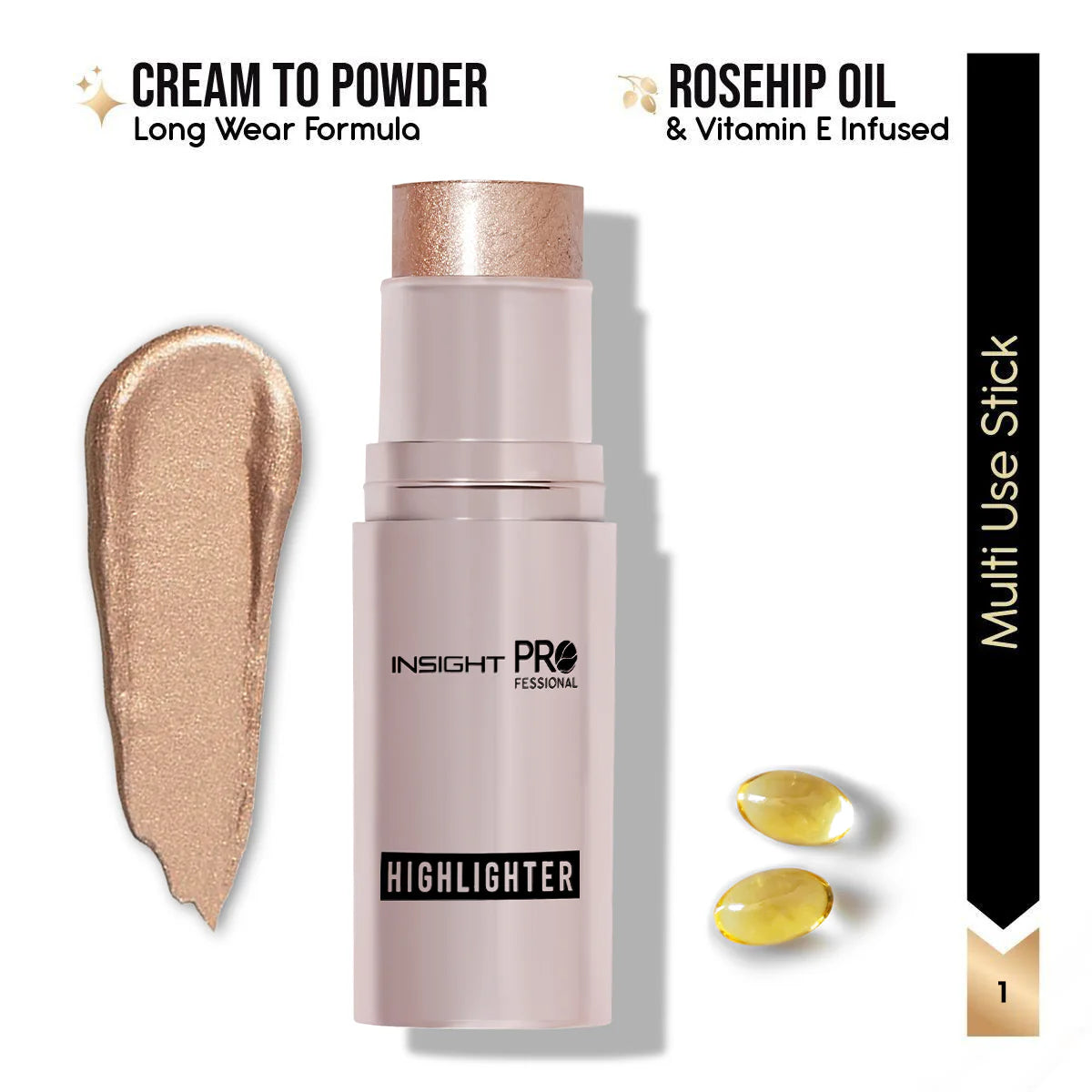 Insight Professional Highlighter (10g) | Dewy Finish | Buildable Glow | Lightweight Cream Formula | Radiant Highlighter for All Skin Tones, Cheekbones & Eyes