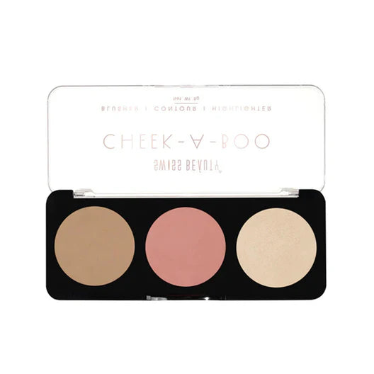 Swiss Bwauty Cheek-A-Boo 3-in-1 Face Palette with Blusher , Contour and Highlighter | 8gm