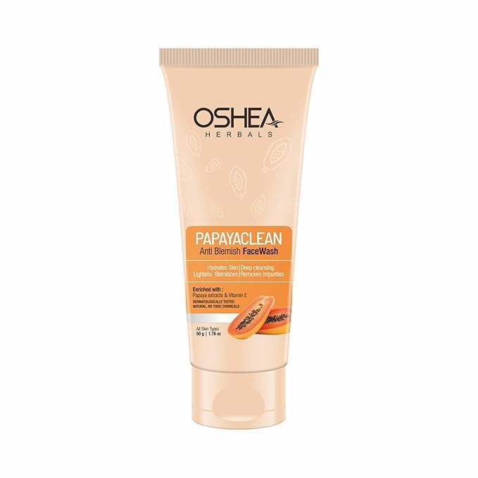 Oshea Herbals Papayaclean Anti Blemish Facewash for Women & Men | Hydrating & Deep Cleansing | Reduces Pigmentations & Blemishes | Enriched with Papaya Extracts & Vitamin E | All Skin Types | 50g
