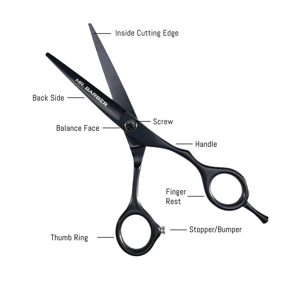 Mr. Barber Classic Black Teflon Scissors 5.5" (14 cm) | Professional Hair Cutting Shears