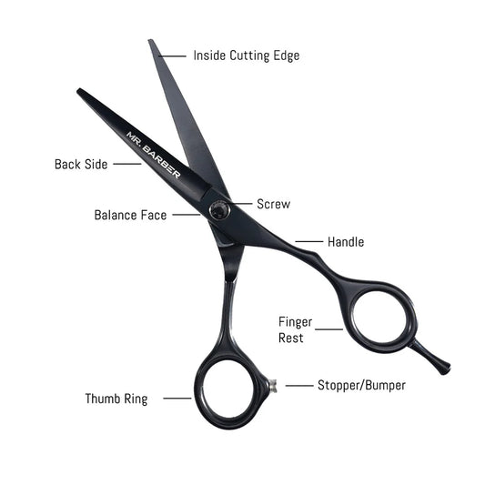 Mr. Barber Classic Black Teflon Scissors 5.5" (14 cm) | Professional Hair Cutting Shears