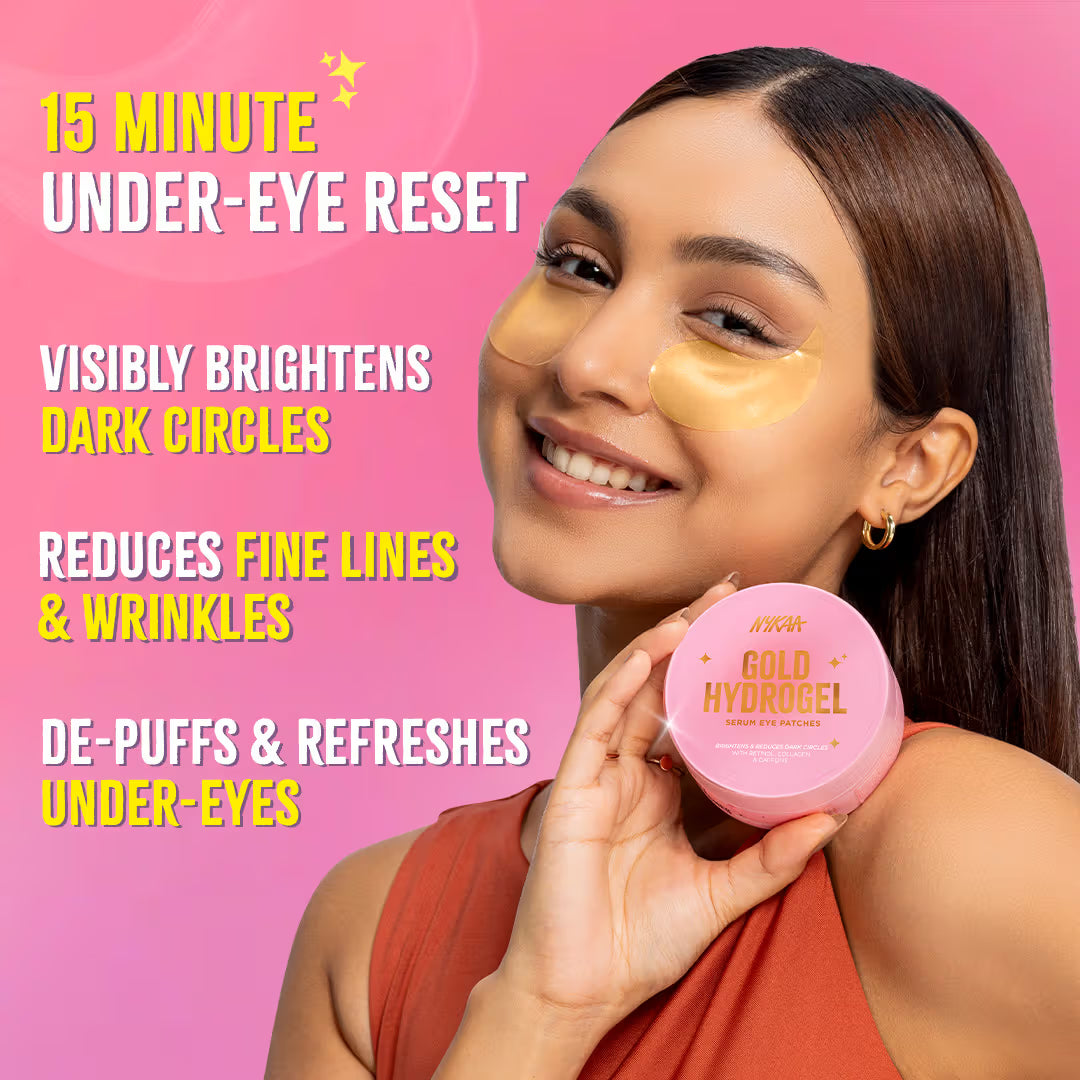 Nykaa Skin Gold Hydrogel Under Eye Patches-Caffeine & Collagen For Dark Circles, Hydration & De-Puff