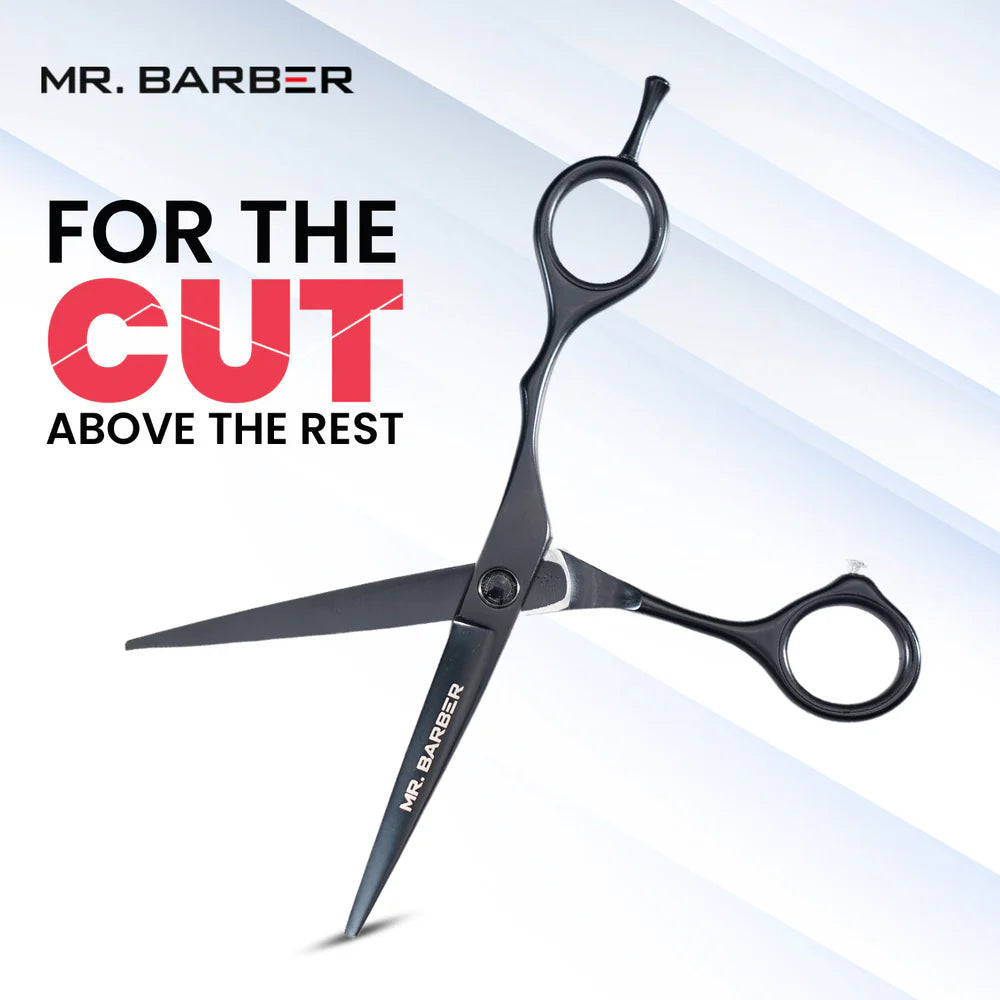 Mr. Barber Classic Black Teflon Scissors 5.5" (14 cm) | Professional Hair Cutting Shears