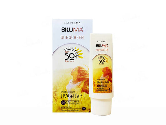 Biluma Sunscreen SPF50+, Reduces Dark Spot & Evens Skin Tone, Non Greasy, Non Sticky (50ml)