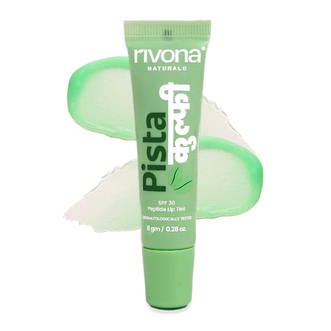 Rivona Naturals Pista Kulfi Glazed Peptide Lip balm with SPF 30l Ceramides,Saffron & Kojic Acid for lip brightening and depigmentation l Hydrating and GlossylVegan Natural flavor- Shade Transparent 8g